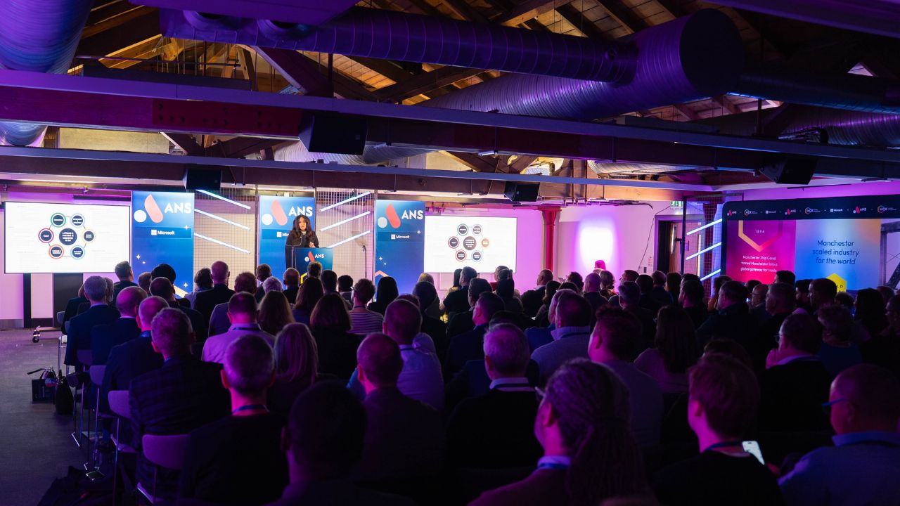 A large room with an event underway.